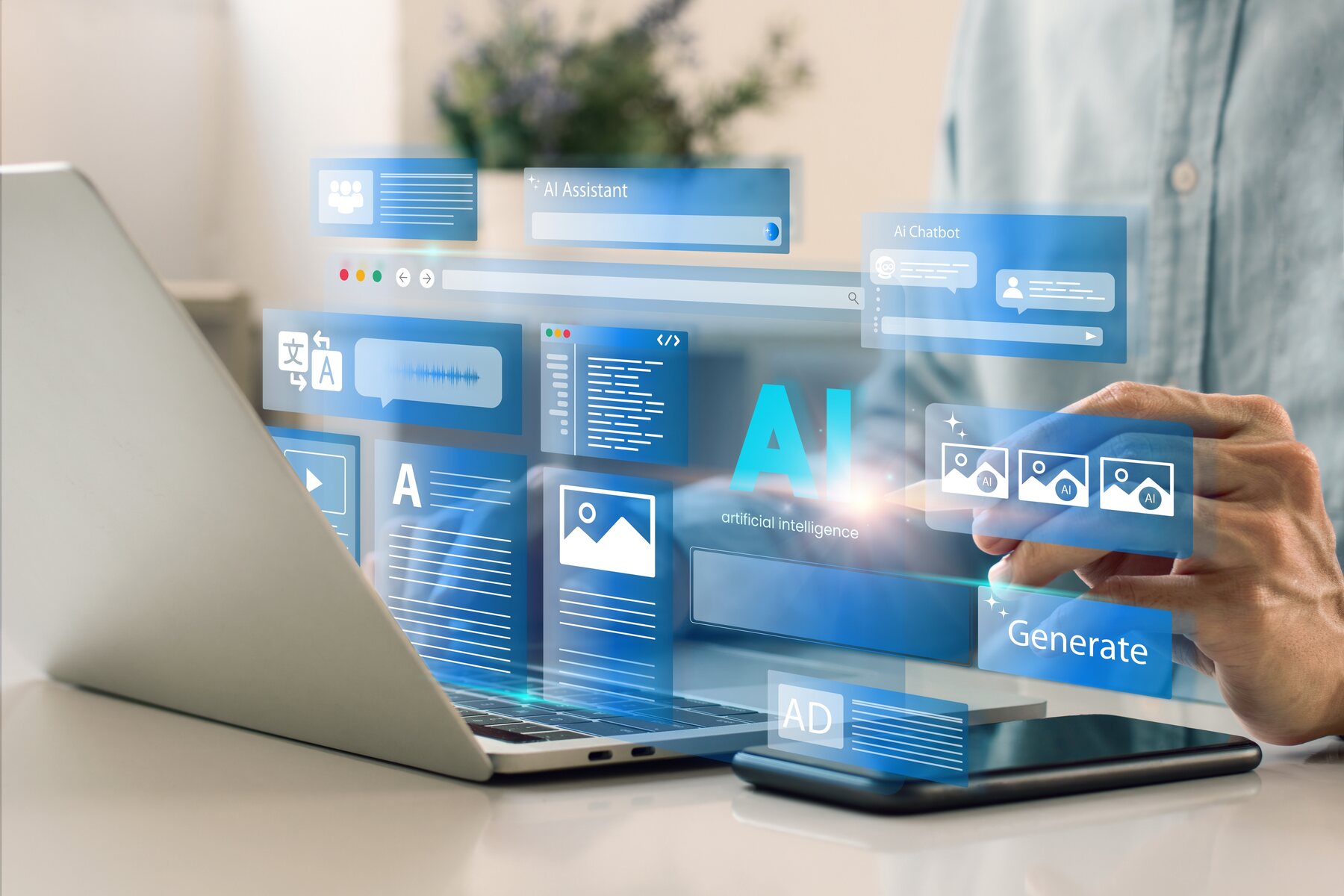 AI-assisted tools being used from a laptop workspace